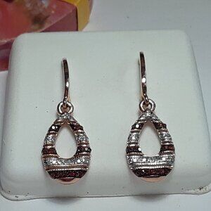 .18ctw Natural Red & Wht Diamond Dangle 10KT Rose Gold Screw back Earrings#19889